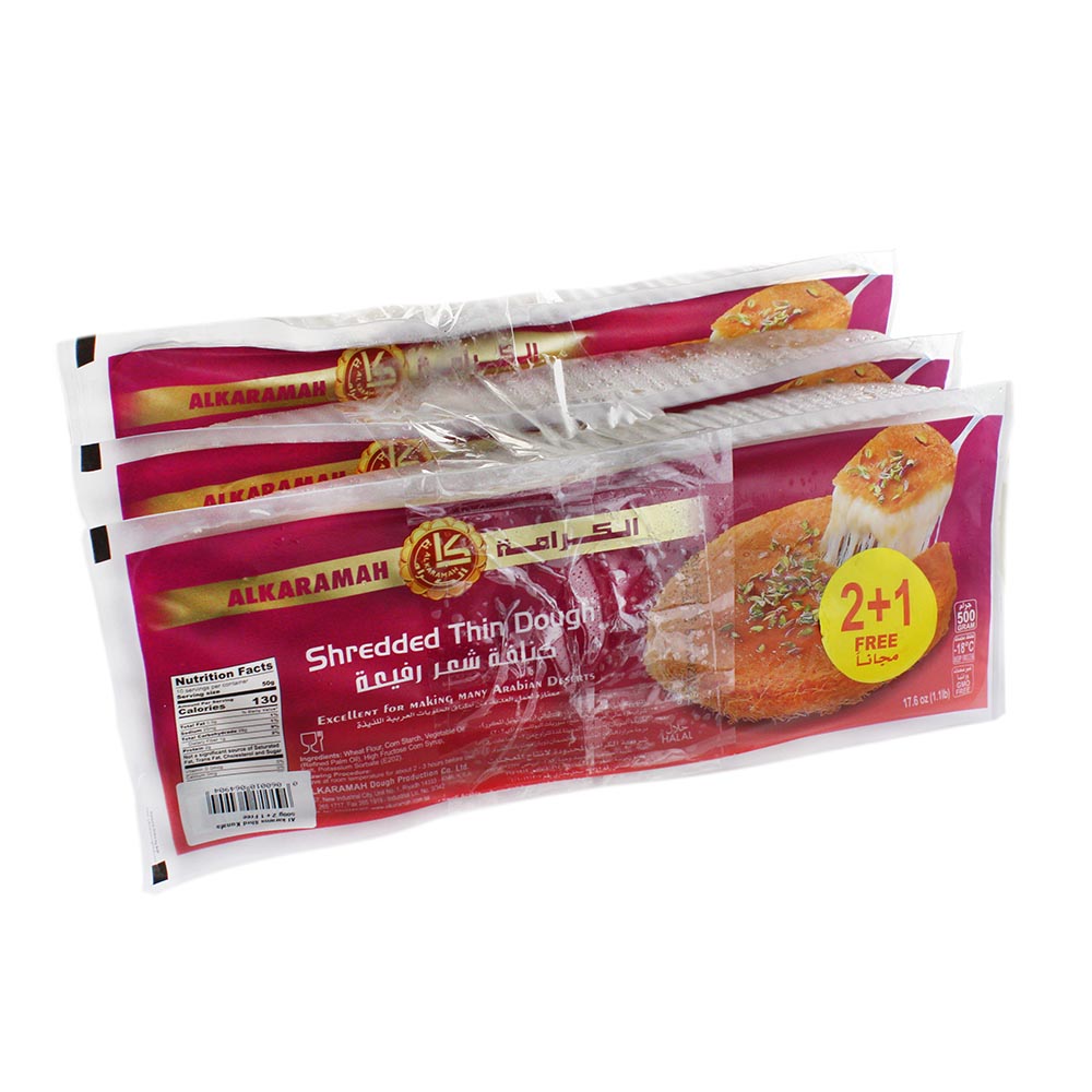 Al Karamah Shredded Kunafa Dough 3x500g [2+1 Free] [Special Offer] - Available at Alosra Online Supermarket
