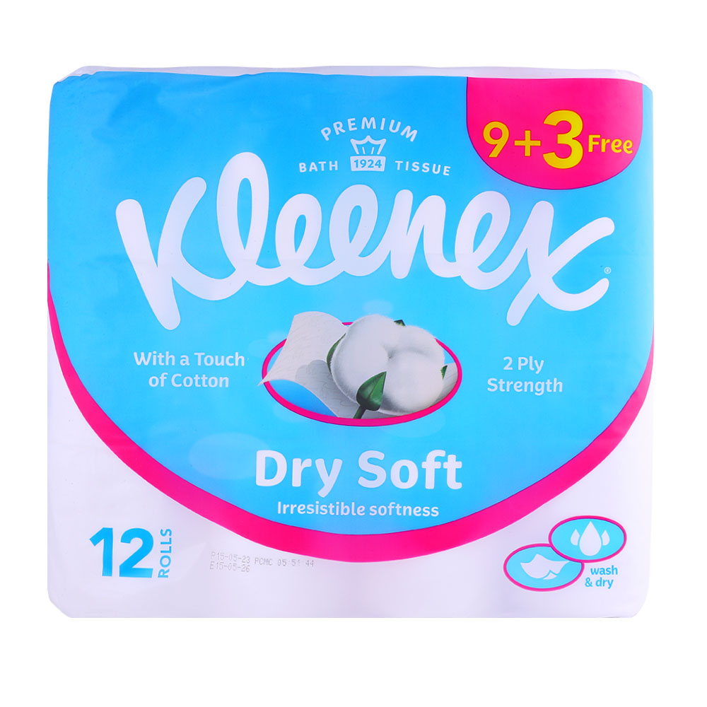 Kleenex Dry Soft Bathroom Roll White 12 Rolls