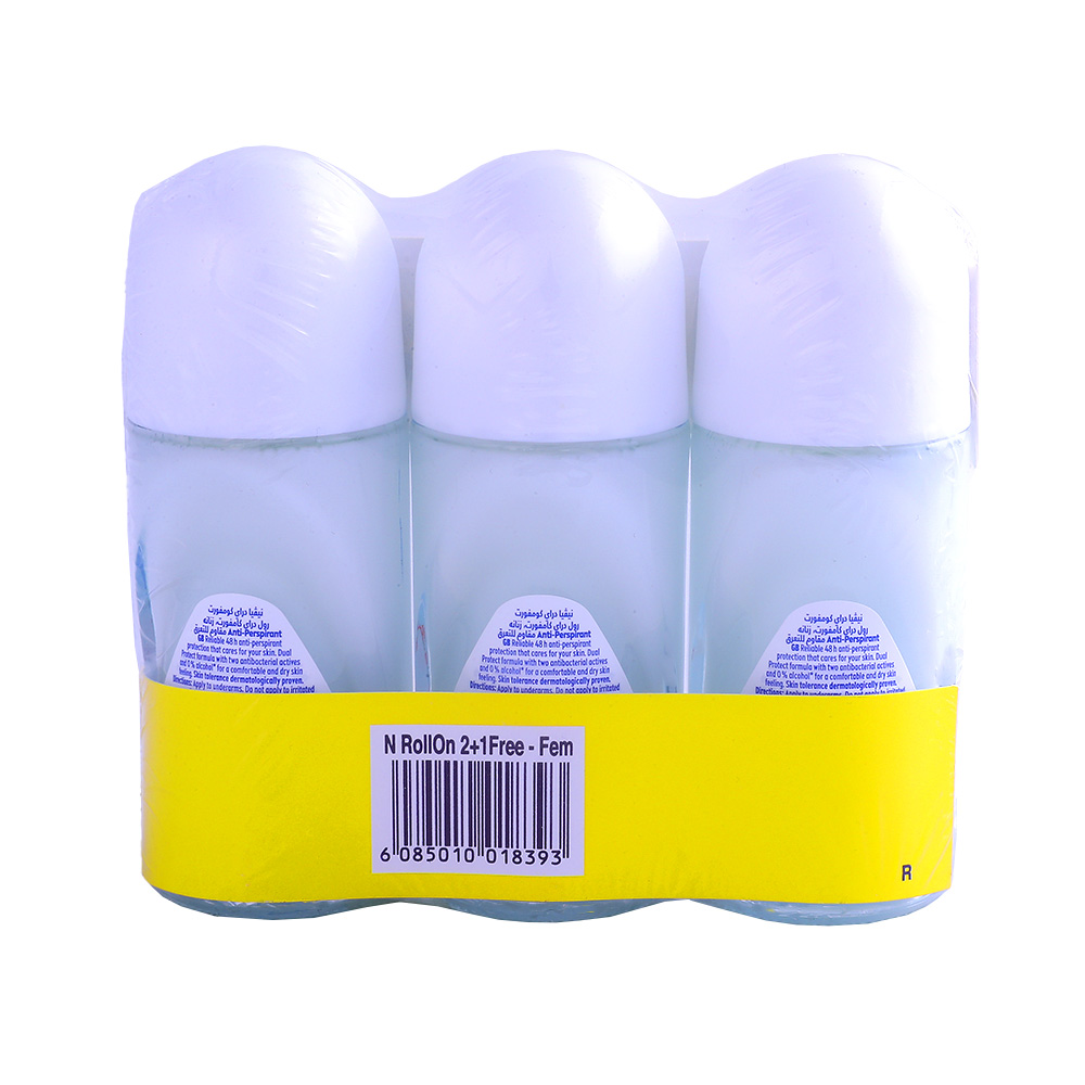 Nivea Dry Comfort Dual Protect Roll-On Deodorant 3x50ml [Special Offer] back image