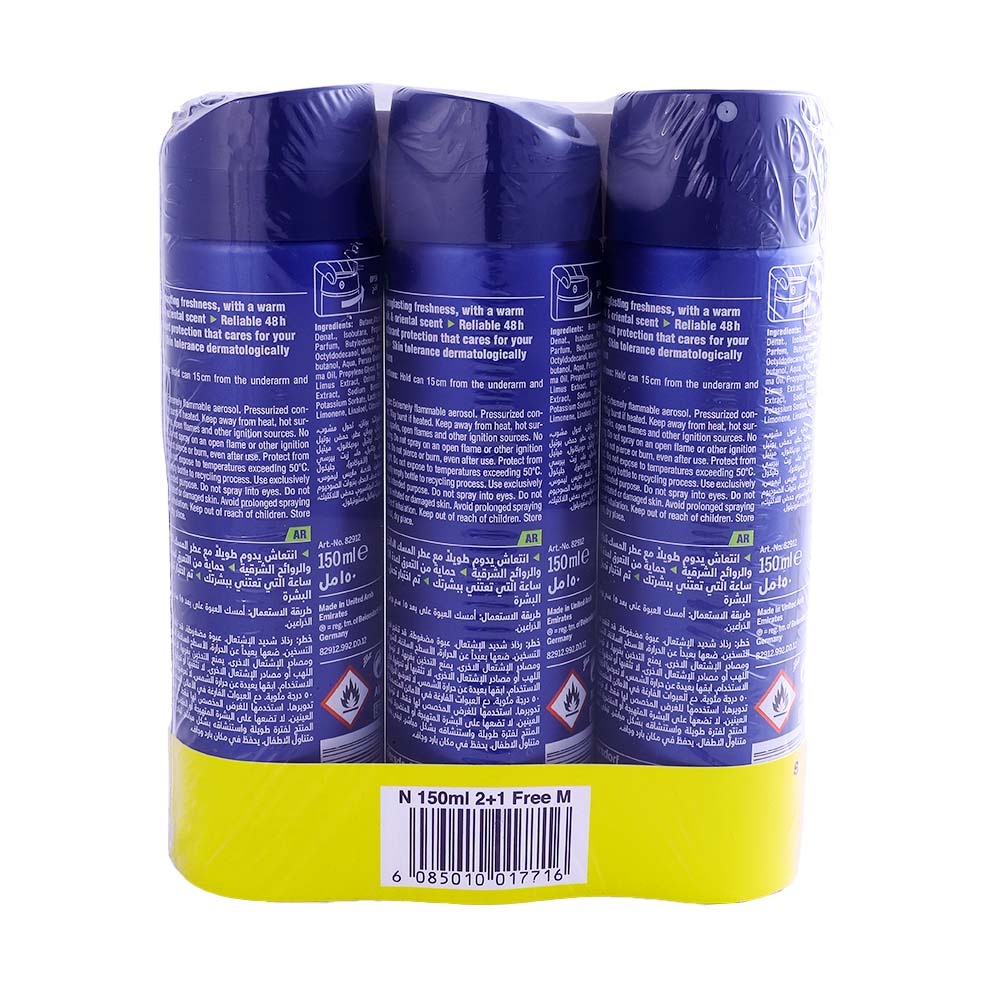 Nivea Fresh Power Quick Dry Men Deodorant Spray 3x150ml [Special Offer] back image