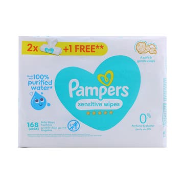 Pampers Sensitive Baby Wipes 56s 2+1 Free [Special Offer] 