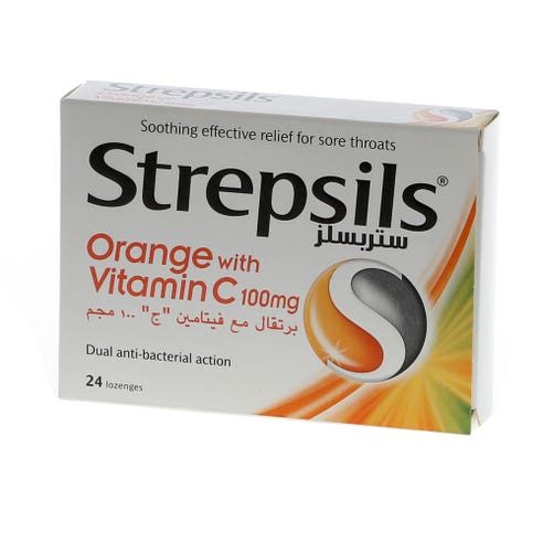 Strepsils Orange With Vitamin C 100mg 24 Lozenges - Available at Alosra Online Supermarket