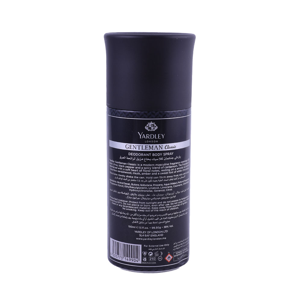 Yardley London Gentleman Classic Body Spray 150ml back image