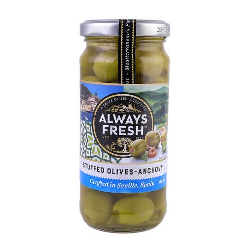 Always Fresh Anchovy Stuffed Olives 235g - Available at Alosra Online Supermarket