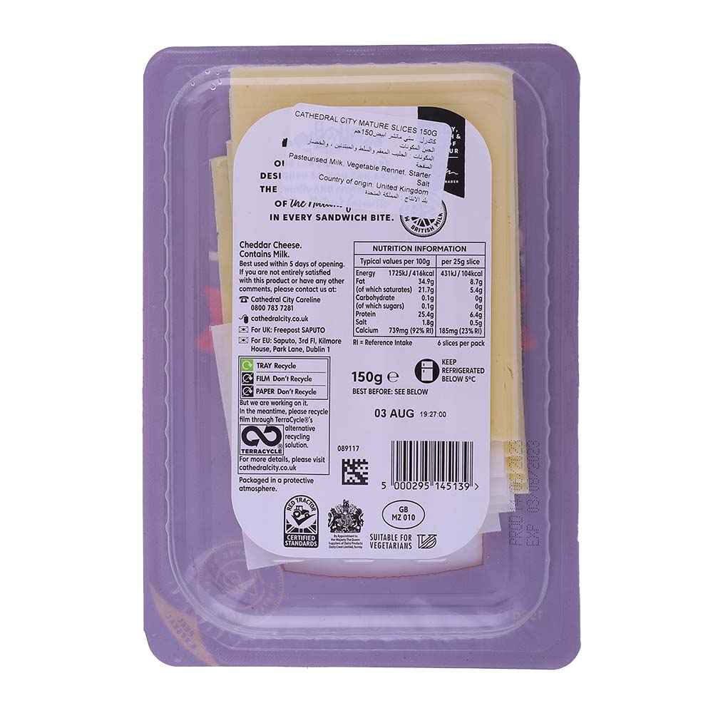 Cathedral City Sliced Mature Cheddar 160g back image