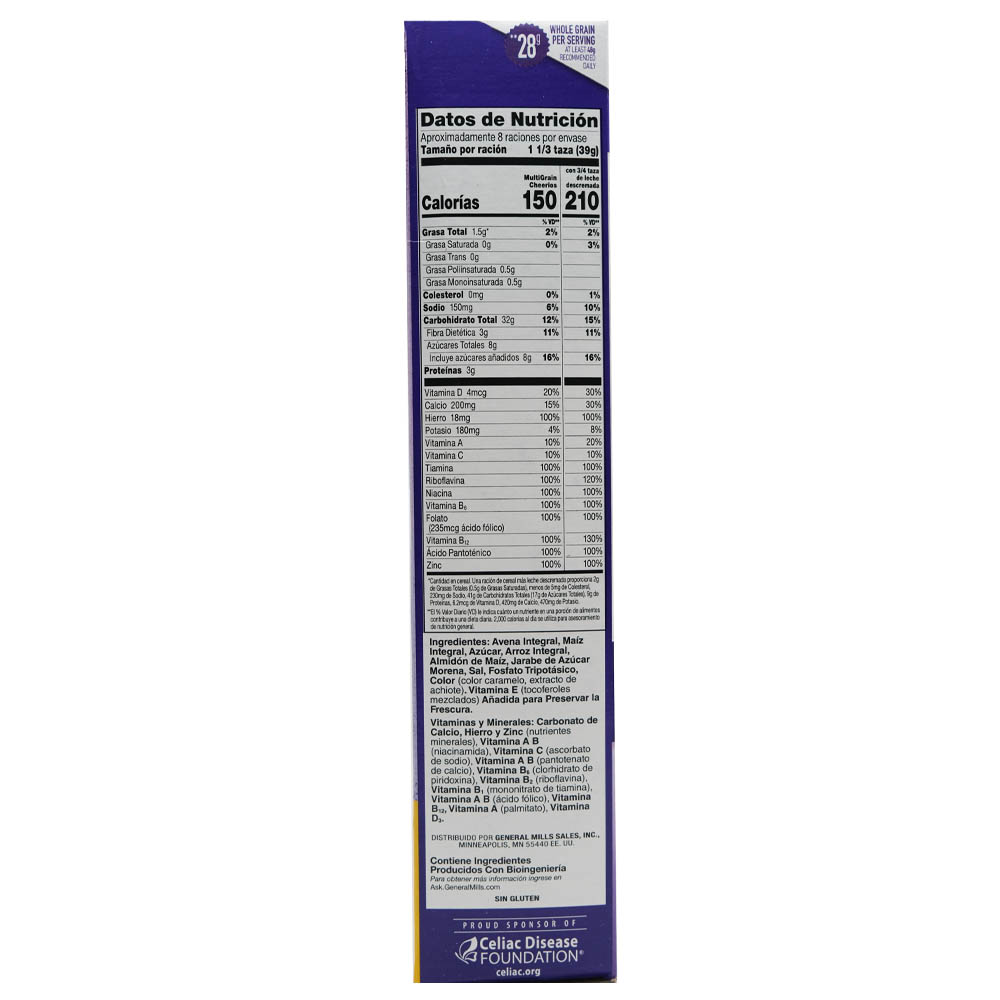 General Mills Multi Grain Cheerios Cereal 340g right side image