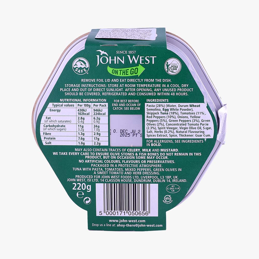 John West Mediterranean Tuna Pasta Salad 220g back image