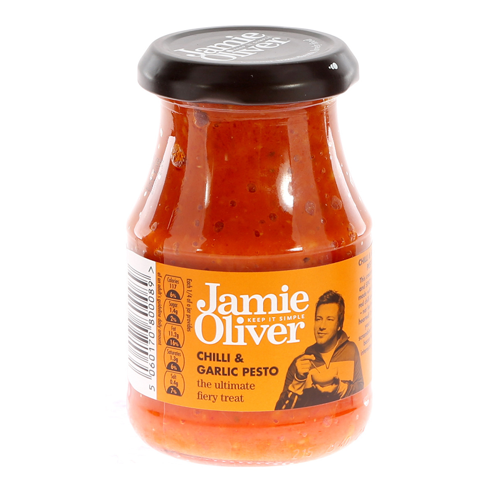Jamie Oliver Chilli & Garlic Pesto 190g - Available at Alosra Online Supermarket