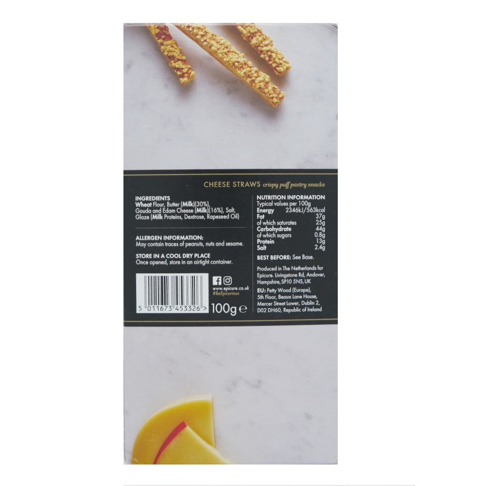 Epicure Cheese Straws 100g back image