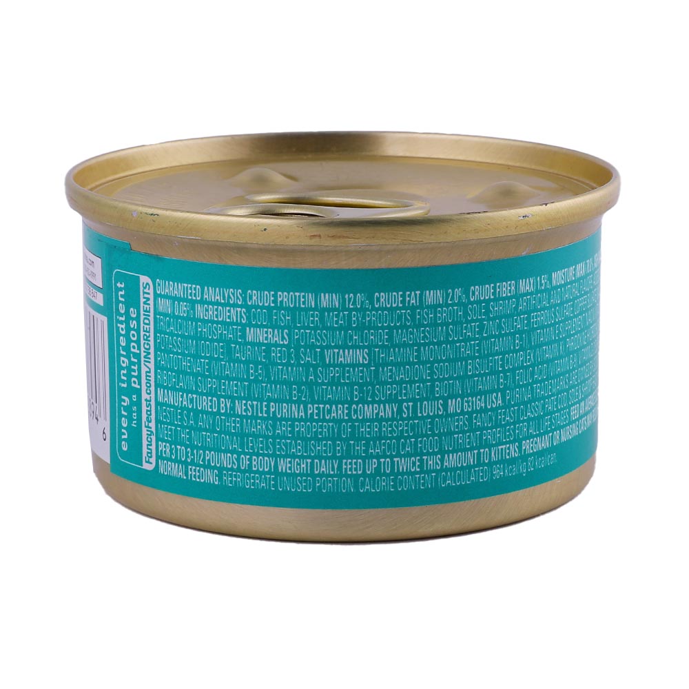 Purina Fancy Feast Cod, Sole & Shrimp Classic Pate Gourmet 85g right side image