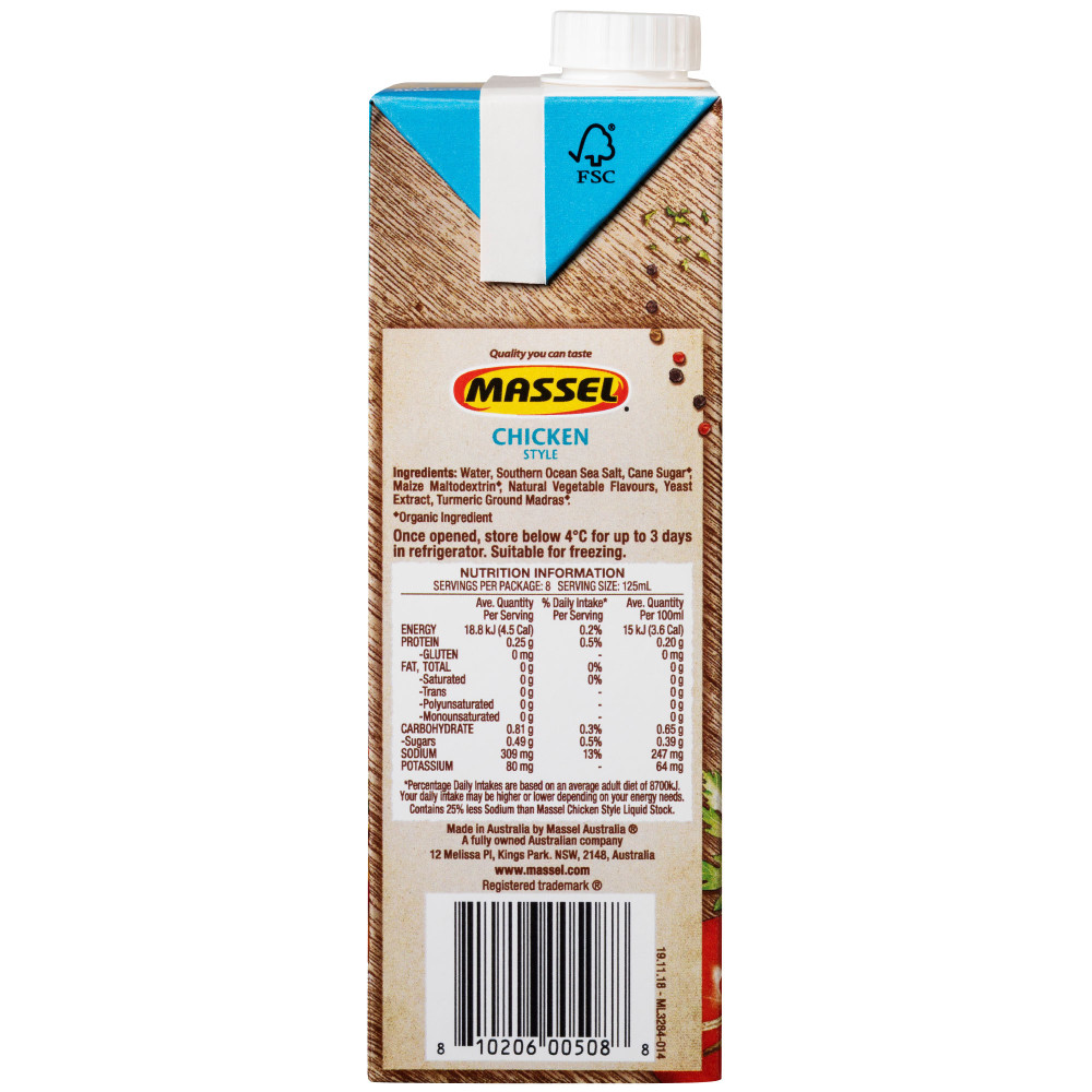 Massel Australian Owned Chicken Style Stock Reduced Salt 1L back image