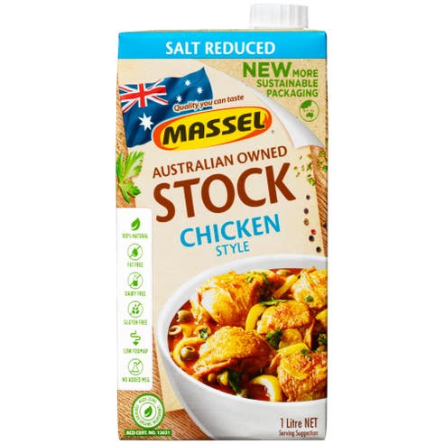 Massel Australian Owned Chicken Style Stock Reduced Salt 1L - Available at Alosra Online Supermarket