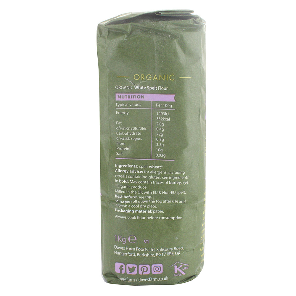 Doves Farm Organic White Spelt Flour 1Kg- Product ingredients image