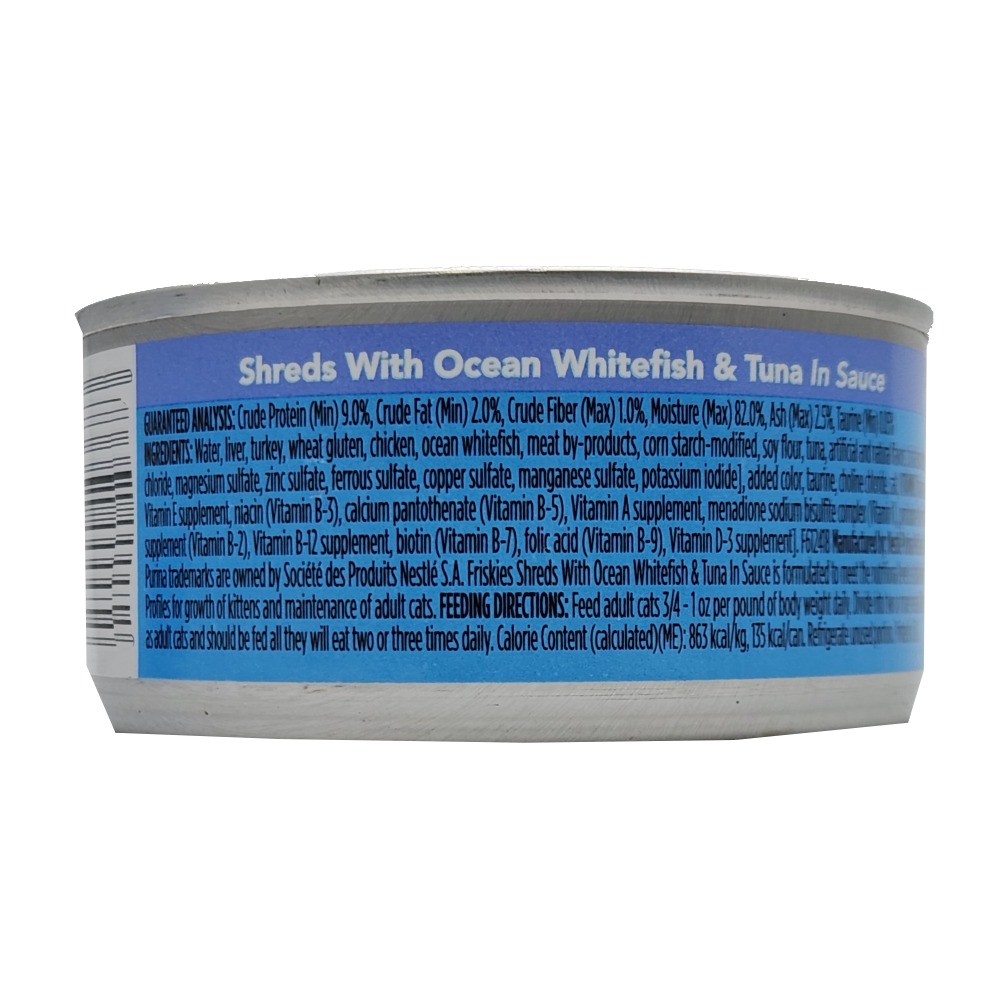 Purina Friskies Shreds With Ocean Whitefish & Tuna in Gravy 5.5oz back image