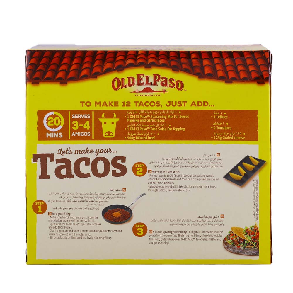 Old El Paso 12 Crunchy Taco Shells 156g back image