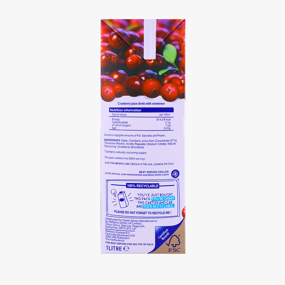 Ocean Spray Cranberry Classic Lite 1L back image