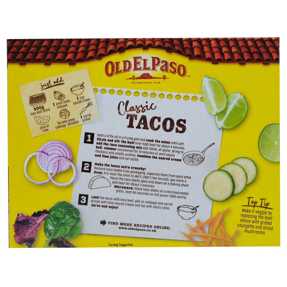 Old El Paso Crunchy Taco Kit Garlic & Paprika 308g back image