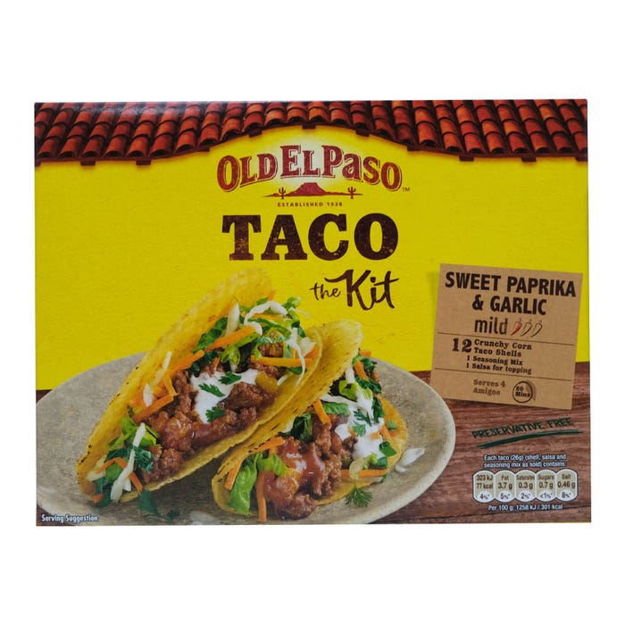 Old El Paso Crunchy Taco Kit Garlic & Paprika 308g - Available at Alosra Online Supermarket
