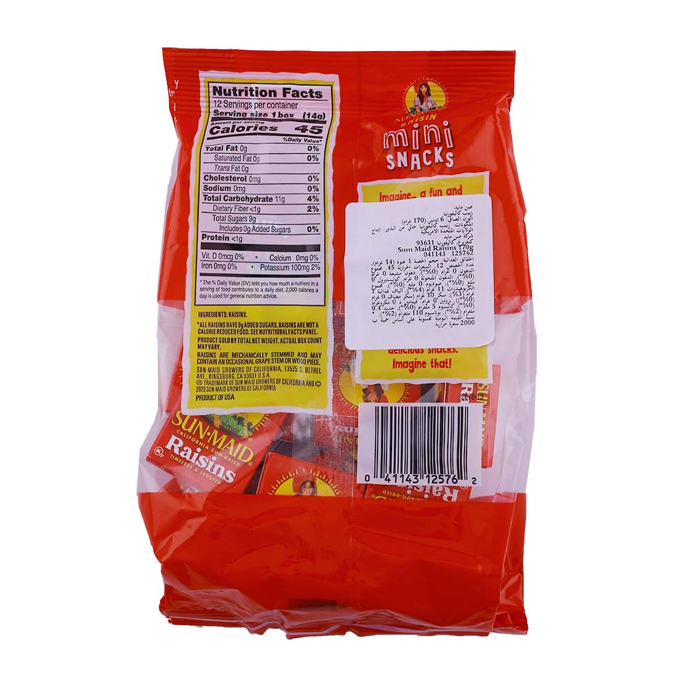 Sun-Maid California Sun Dried Mini Raisins 170g [12 Pack] back image