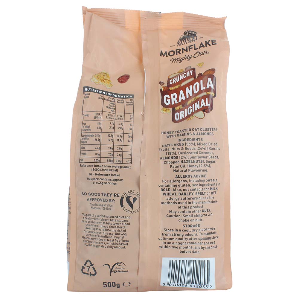 Mornflake Original Raisins, Honey & Almonds Crunchy Granola 500g- Product ingredients image