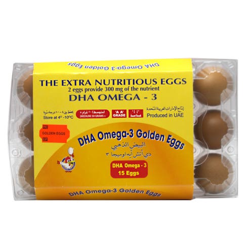 DHA Omega-3 Golden Eggs Brown/White [15 Pieces] - Available at Alosra Online Supermarket