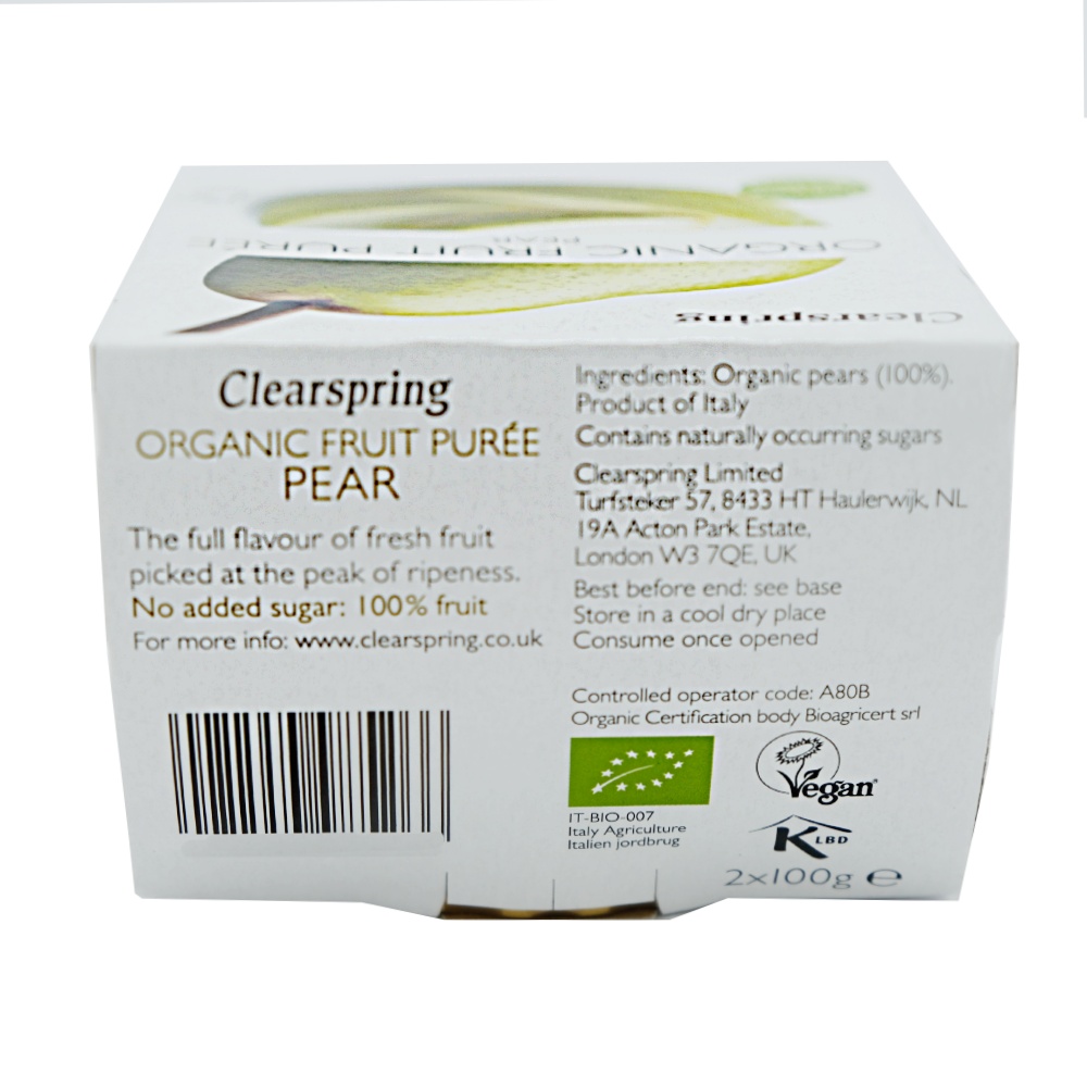 Clearspring Organic Pear Fruit Puree 2x100g back image