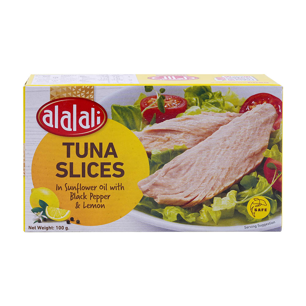 Al Alali Tuna Slices in Sunflower Oil With Black Pepper & Lemon 100g - Available at Alosra Online Supermarket