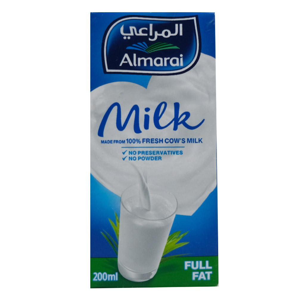 Almarai Full Fat UHT Milk With Added Vitamins 200ml - Available at Alosra Online Supermarket