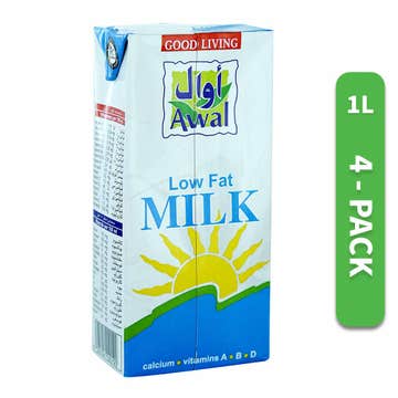 Awal Low Fat Milk 1L [Pack of 4] - Available at Alosra Online Supermarket