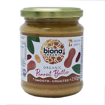 Biona Organic Smooth Unsalted Peanut Butter 250g - Available at Alosra Online Supermarket