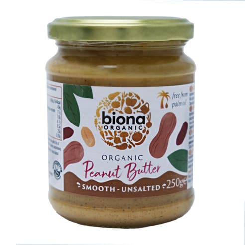 Biona Organic Smooth Unsalted Peanut Butter 250g - Available at Alosra Online Supermarket