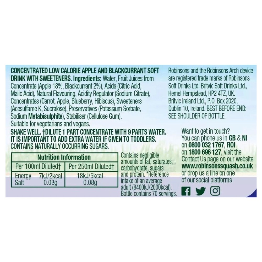 Robinsons Apple & Blackcurrant 1L right side image