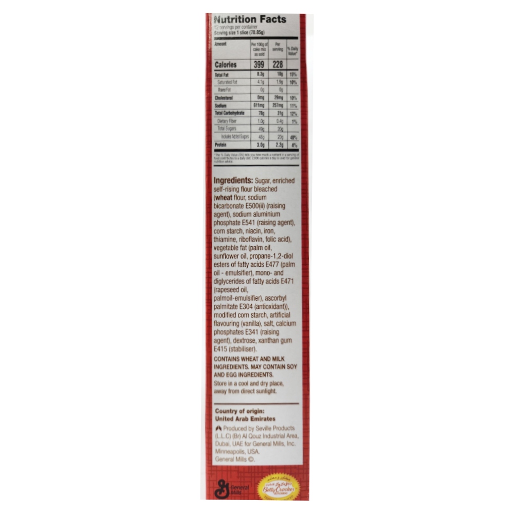 Betty Crocker Super Moist French Vanilla Cake Mix 500g back image