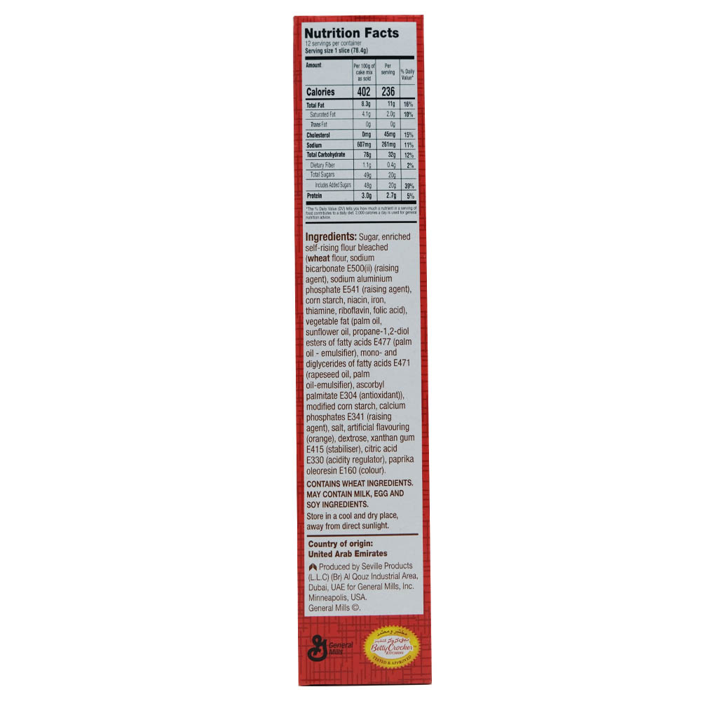 Betty Crocker Super Moist Orange Cake Mix 500g left side image