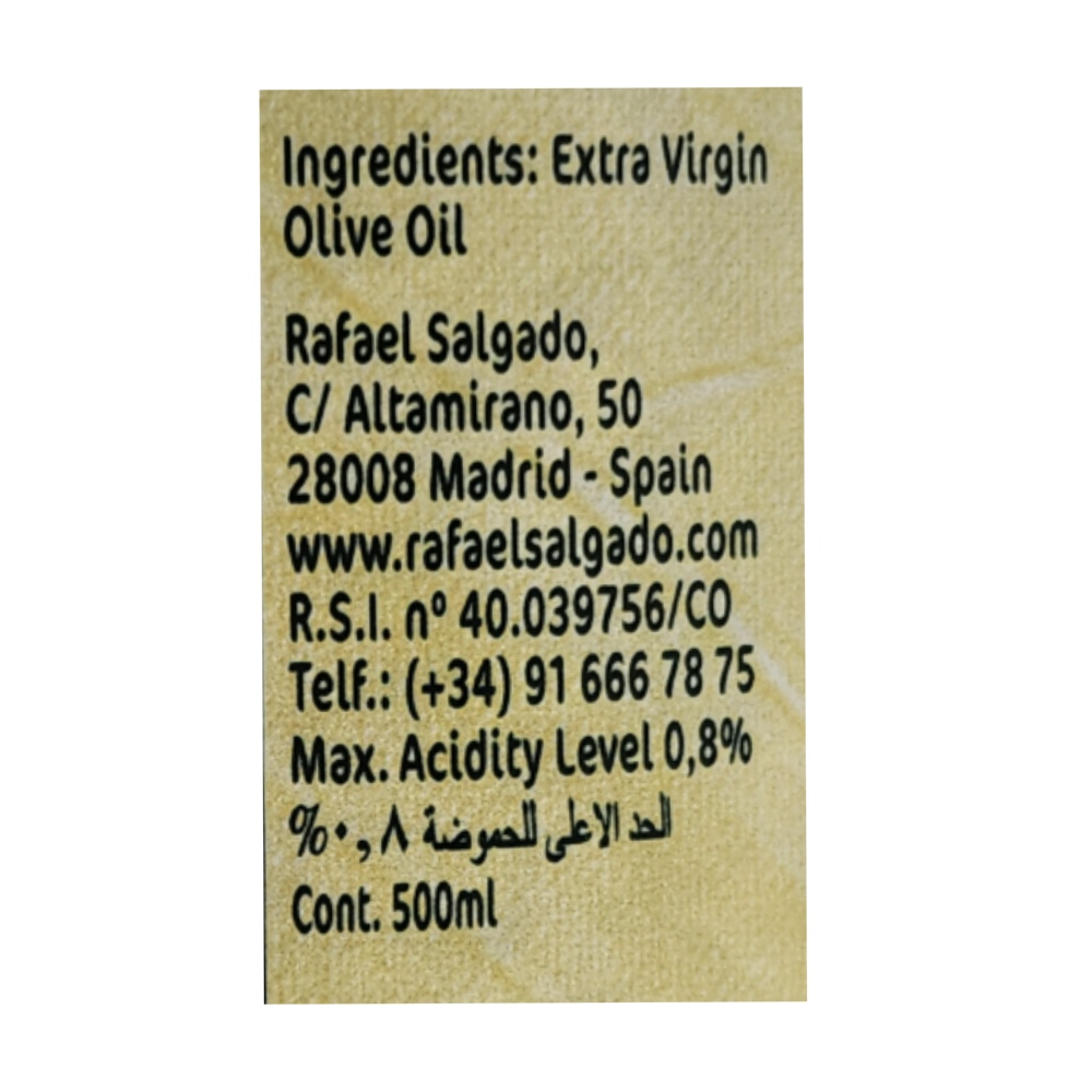 Rafael Salgado Extra Virgin Olive Oil 500ml back image