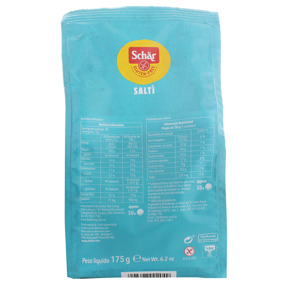 Schar Salti Gluten-Free Crackers 175g- Product ingredients image