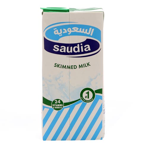 Saudia Skimmed Milk 1L - Available at Alosra Online Supermarket