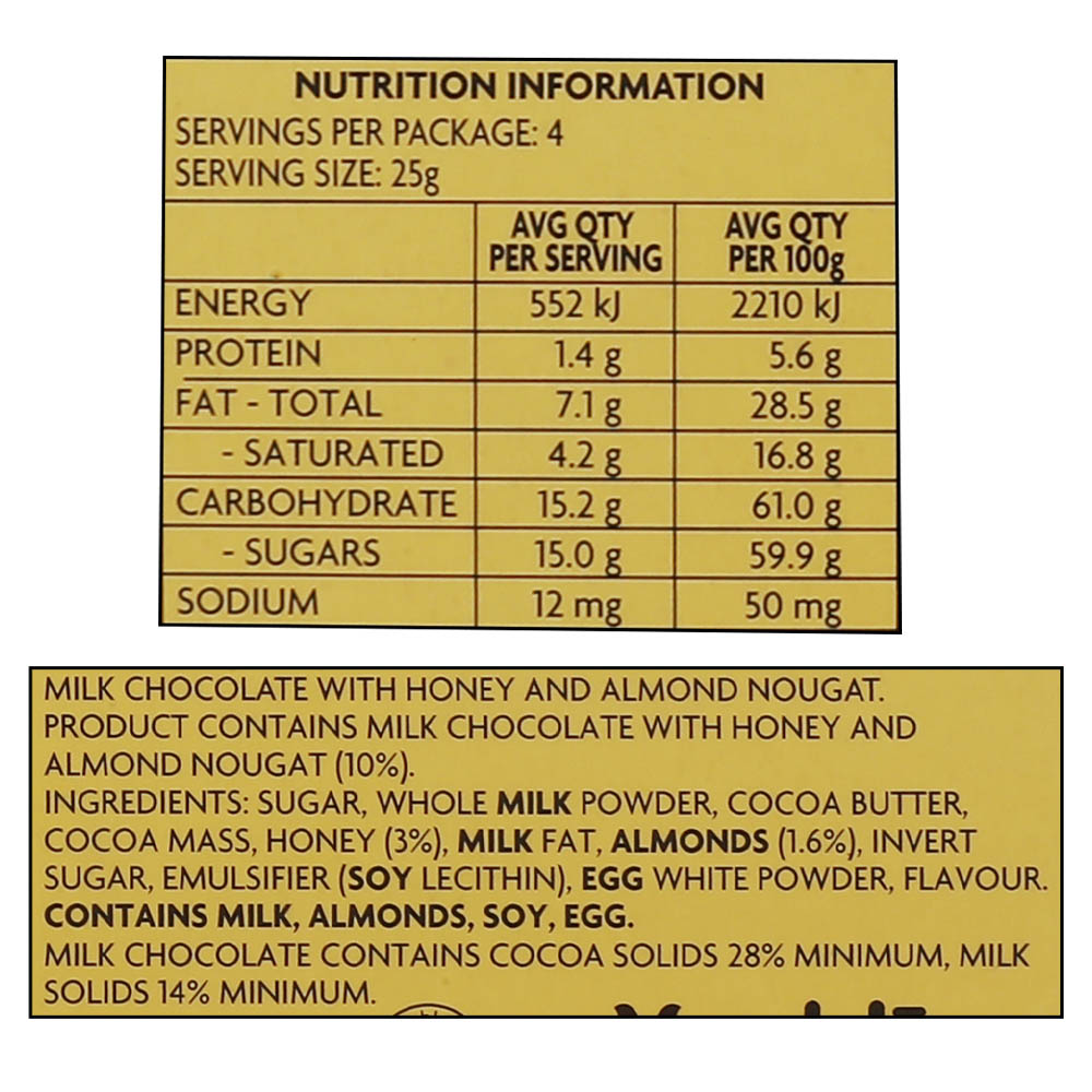 Toblerone Milk Chocolate with Honey & Almond 100g right side image