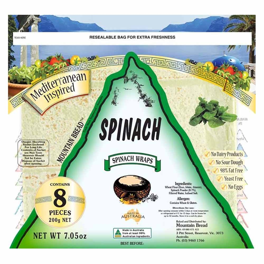Mountain Bread Spinach Wraps 200g - Available at Alosra Online Supermarket