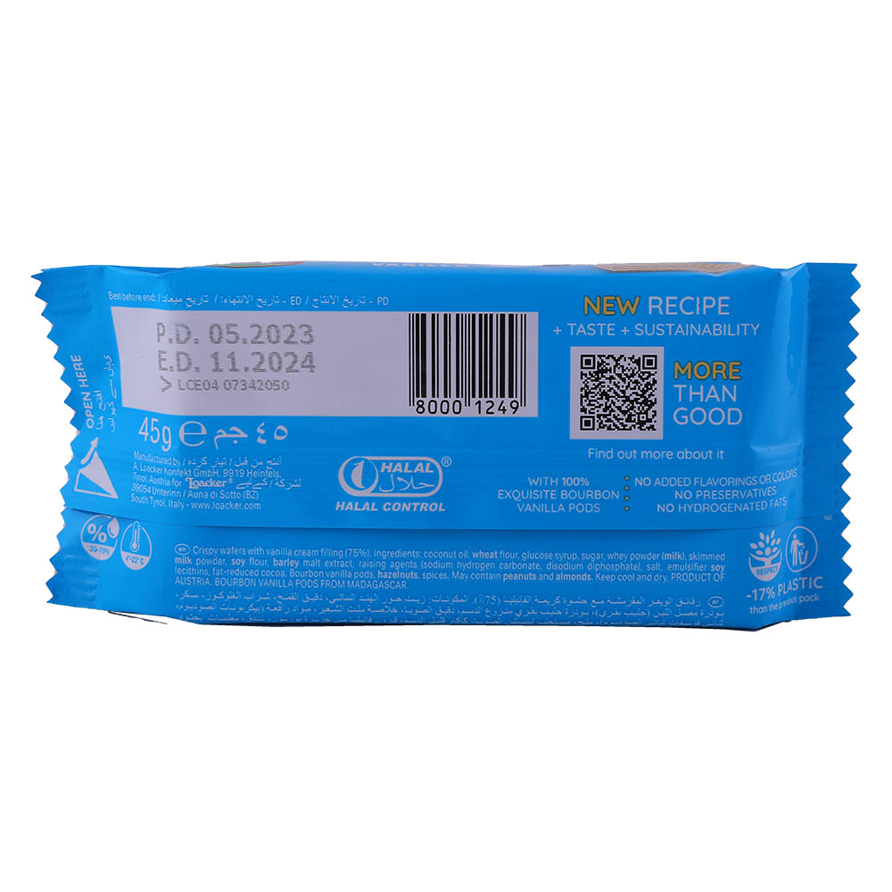 Loacker Classic Vanilla Wafer 45g back image