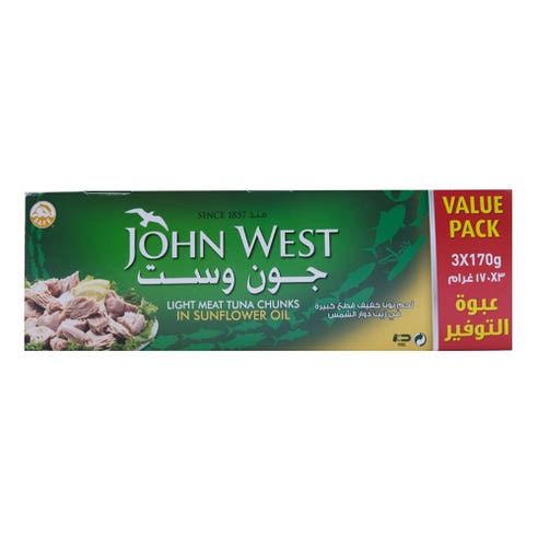 John West Light Meat Tuna Chunks in Sunflower Oil 3x170g [Special Offer] - Available at Alosra Online Supermarket