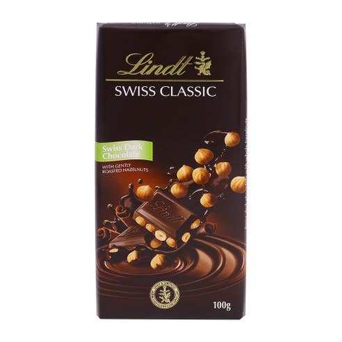 Lindt Swiss Dark Hazelnut Chocolate 100g - Available at Alosra Online Supermarket