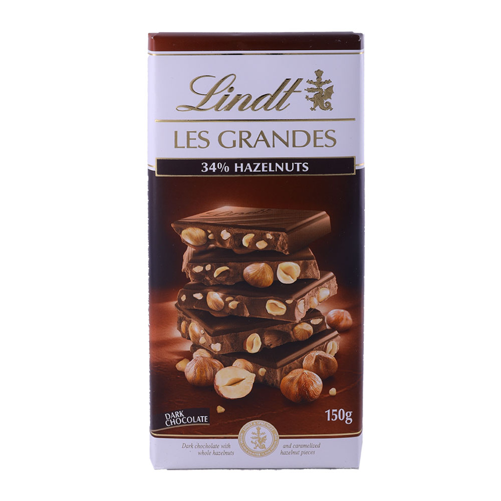 Lindt Les Grandes 34% Hazelnut Dark Chocolate 150g - Available at Alosra Online Supermarket