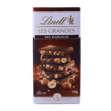 Lindt Les Grandes 34% Hazelnut Dark Chocolate 150g - Available at Alosra Online Supermarket