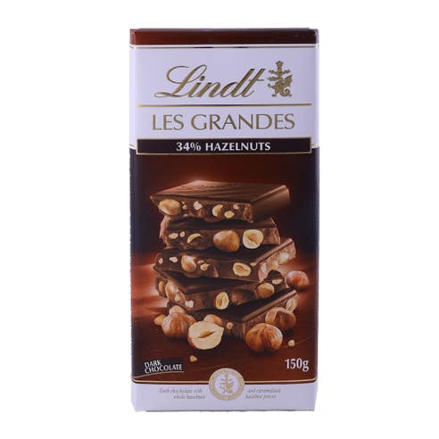 Lindt Les Grandes 34% Hazelnut Dark Chocolate 150g - Available at Alosra Online Supermarket