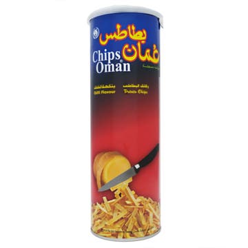 Chips Oman Chilli Flavor Potato Chips Can 140g - Available at Alosra Online Supermarket