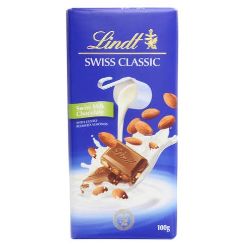 Lindt Swiss Milk Chocolate Roasted Almond 100g - Available at Alosra Online Supermarket