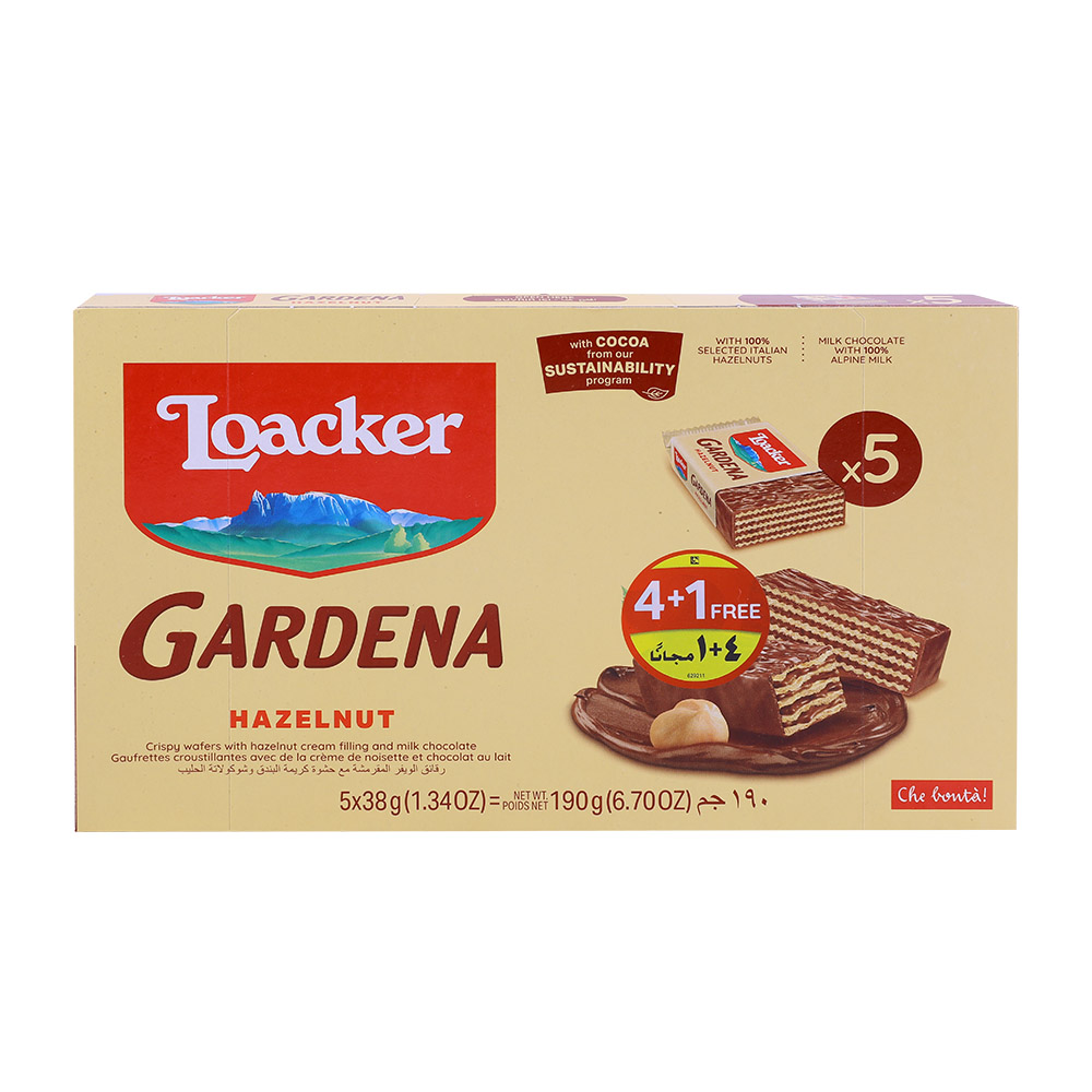 Loacker Gardena Hazelnut Wafers 5x38g [4+1 Free] - Available at Alosra Online Supermarket