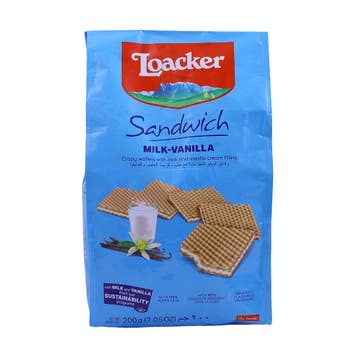Loacker Sandwich Milk Vanilla Wafers 200g - Available at Alosra Online Supermarket