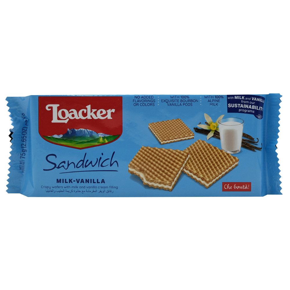 Loacker Milk Vanilla Sandwich Wafers 75g - Available at Alosra Online Supermarket